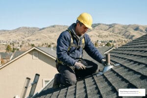 Roofing contractor checking roof components in Boise